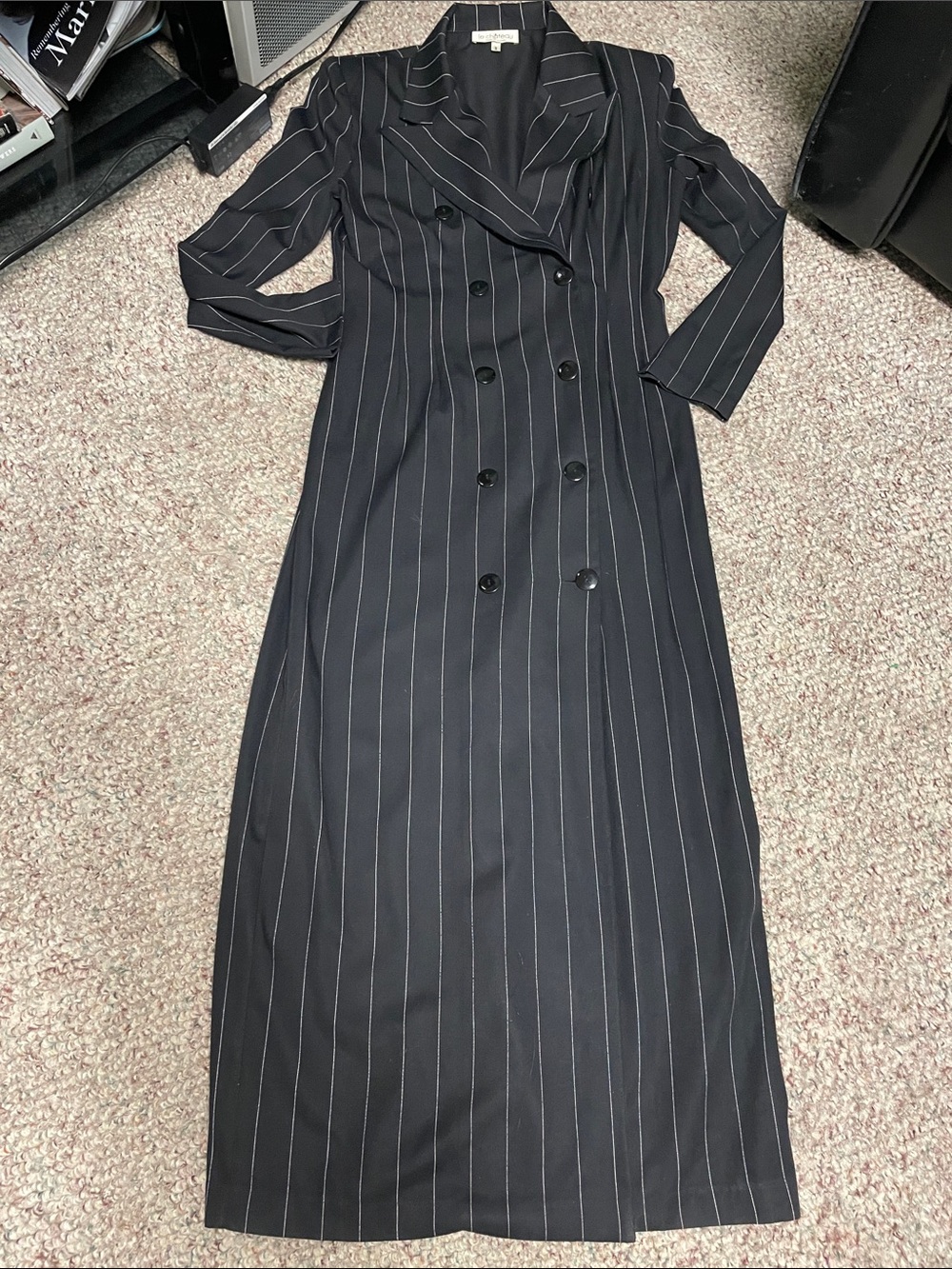 le chateau Black Pinstripe Double-Breasted Maxi Dress